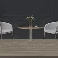 Stylish White Chairs Round Wooden Table Set With Vase Flowers On Light Wooden Floor