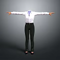 Man With Arms Outstretched In White Shirt Black Pants Black Shoes On Gray Background