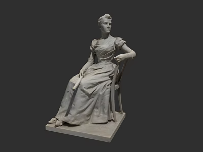 Woman Sitting On Chair In Long Dress Holding Fan Stone Sculpture 3d model