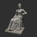 Woman Sitting On Chair In Long Dress Holding Fan Stone Sculpture