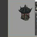 Ancient Chinese Traditional Pavilions With Blue Tiled Roofs And Red Pillars