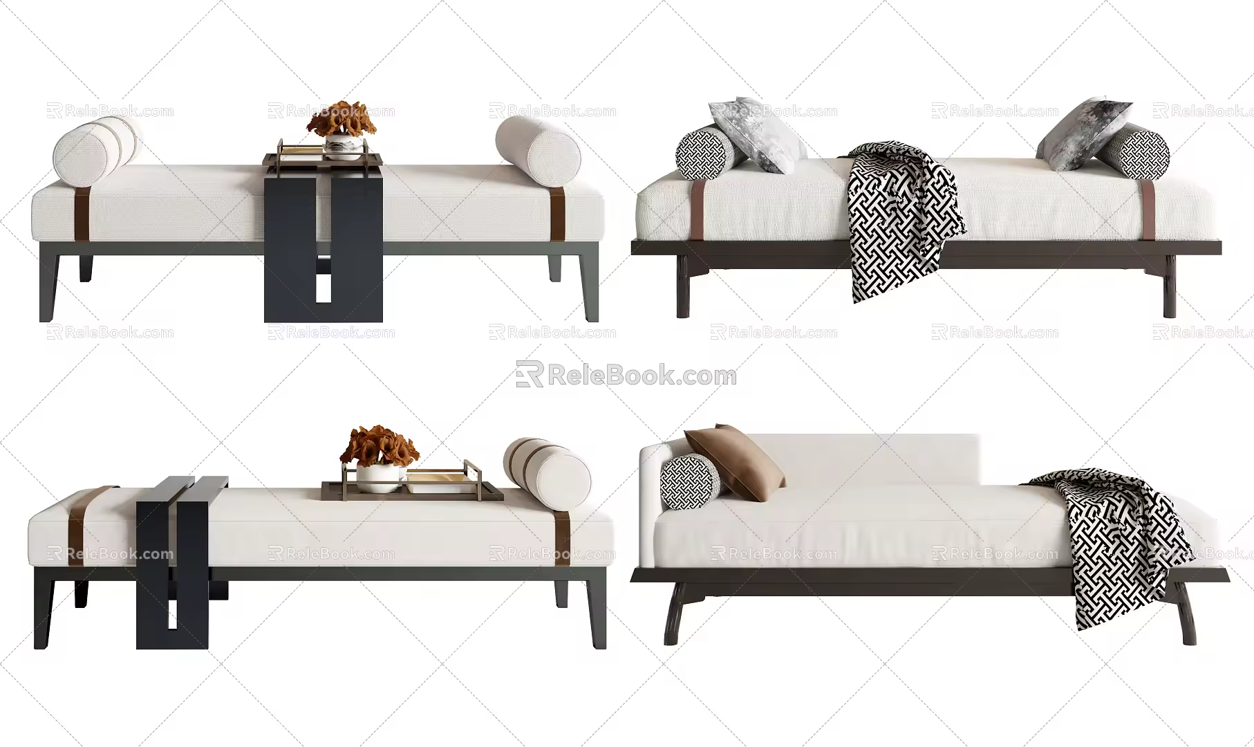New Chinese style sofa stool sofa stool chaise longue combination 3d model