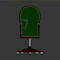 Green Velvet Dining Chair With Tufted Backrest Carved Wooden Armrests And Red Wooden Wheeled Legs