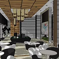 Elegant Modern Hotel Lobby Interior Design With Chandeliers Plants And Wooden Ceiling