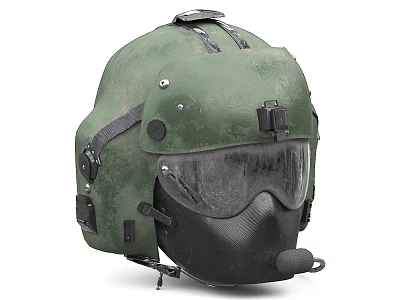 Military Green Flight Helmet With Visor And Microphone For Pilots 3d model