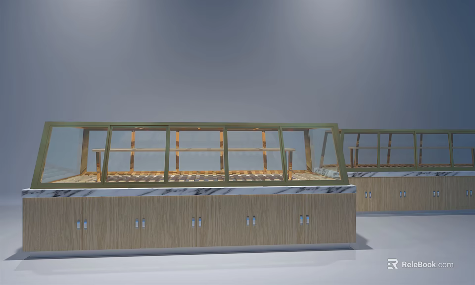 Modern Retail Display Shelves With Glass Doors And Wooden Frame Cabinets 3d model 