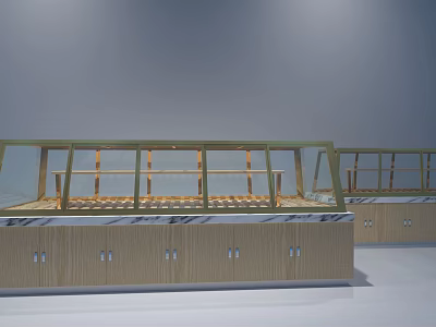 Modern Retail Display Shelves With Glass Doors And Wooden Frame Cabinets 3d model