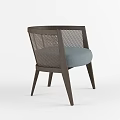 Modern Armchair With Wooden Frame Woven Backrest And Light Blue Cushion