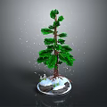 Small Decorative Pine Tree With Snow Covered Base And Falling Snowflakes