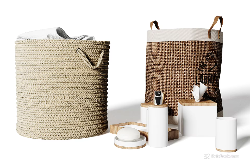 Woven Jute Storage Baskets with Sturdy Handles for Home Organization and Decorative Use 3d model 