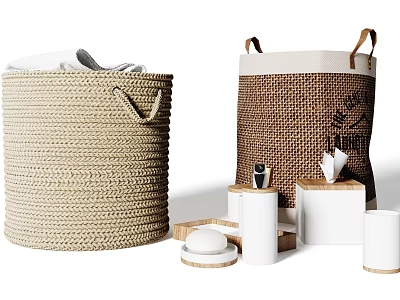 Woven Jute Storage Baskets with Sturdy Handles for Home Organization and Decorative Use 3d model