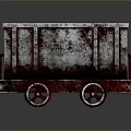 Vintage Mine Cart Featuring Rusty Red and Gray Metal Body with Wheels on Dark Surface