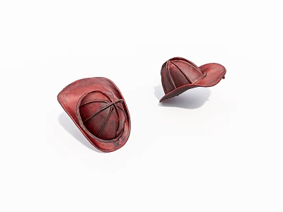 Two Red Leather Hats With Vintage Brim Stitching And Classic Design Details 3d model