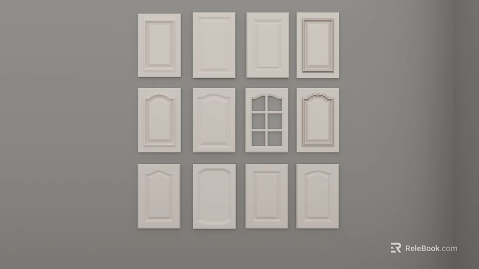 Collection of White Cabinet Doors with Diverse Panel Styles and Designs 3d model 