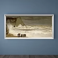Scenic Landscape Painting Featuring Green Meadow Trees People And Distant Architecture