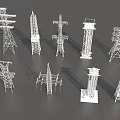 Various Metal Power Transmission Tower Models With Silhouette Shadows 3d model