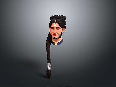 3D Rendered Woman With Long Black Braid Blue Collar Bindi And Silver Bracelets 3d model