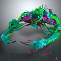 Vibrant Colorful Mythical Creature Character With Green Blue Tentacles And Pink Spikes
