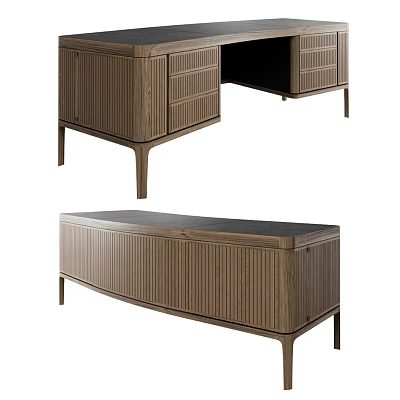 Elegant Modern Wooden Desk With Black Surface Oak Drawers And Slender Legs 3d model