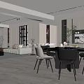 Modern Living Dining Room Interior Design Ideas With Sofa Dining Table Chairs And Lighting 3d model