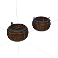 Two Wooden Barrels With Metal Hoops And Lids For Household Storage Use