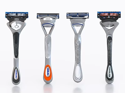 Different Design Manual Razors With Colorful Handles And Sharp Blades 3d model