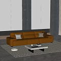 Modern Brown Leather Sofa and Coffee Table Set With Throw Pillows and Wall Design 3d model
