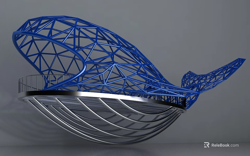 Blue Whale Shaped Metal Frame Garden Landscape Art Installation With Observation Platform 3d model 