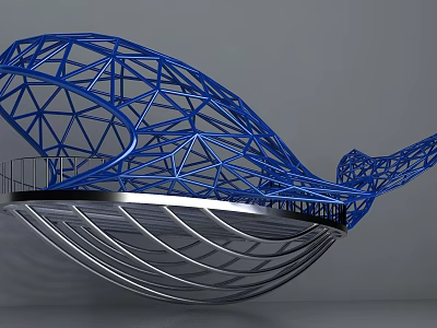 Blue Whale Shaped Metal Frame Garden Landscape Art Installation With Observation Platform 3d model
