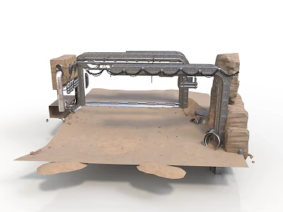Mechanical Structure Featuring Metal Frame Stone Base Platform And Support Beams 3d model