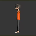 3D Model Man With Short Hair Blue Eyes Orange T-shirt Gray Pants Barefoot Arms Outstretched