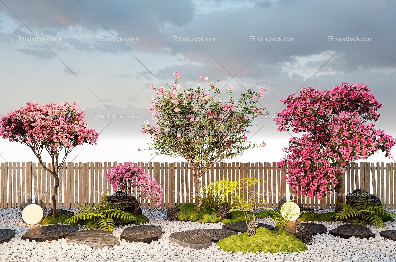 Plant Combination Lagerstroemia indica Landscape Tree Cluster Lagerstroemia indica Camellia Tree Fence Terrain 3d model