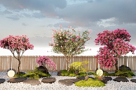 Plant Combination Lagerstroemia indica Landscape Tree Cluster Lagerstroemia indica Camellia Tree Fence Terrain 3d model