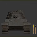 Vintage Military Tank With Long Cannon Tracks And Shells On Side