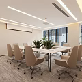Modern Public Office Interior With Open Layout Workstations Pendant Lights And Wooden Ceiling 3d model