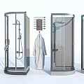 Modern Shower Enclosures with Rainfall Shower Head and Hanging Bathrobe Towel Rack