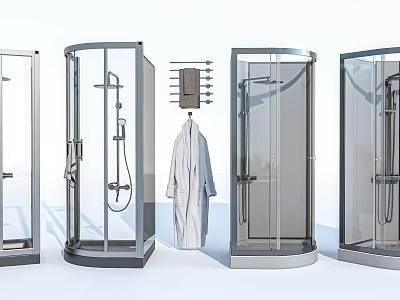 Modern Shower Enclosures with Rainfall Shower Head and Hanging Bathrobe Towel Rack 3d model