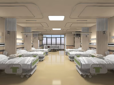 Hospital Ward Interior With Multiple Beds Medical Equipment And Natural Light 3d model