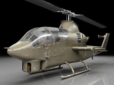 Beige Helicopter With Transparent Cockpit Main Rotor Landing Gear And Weathered Fuselage Texture 3d model