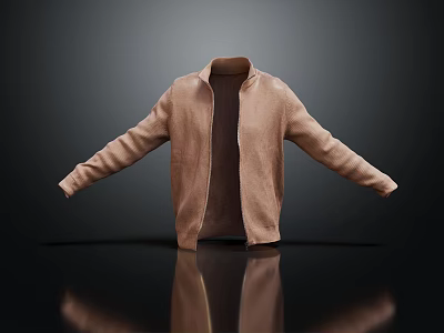 Trendy Brown Open Front Knit Jacket With Zip Closure And Soft Fabric 3d model