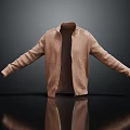 Trendy Brown Open Front Knit Jacket With Zip Closure And Soft Fabric 3d model