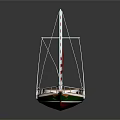 Model Sailboat With Red And Striped Sails Wooden Hull Green Interior Dark Background Reflection