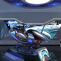 Futuristic Tech Experience Room With Curved Screens Starry Ceiling And Interactive Chairs 3d model