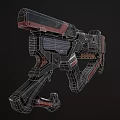 Black And Red Sci Fi Gun With Futuristic Mechanical Design And Tactical Grip