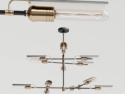 Modern Brass Chandelier With Clear Glass Bulbs And Multi Arm Design Structure 3d model