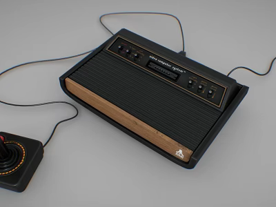 Industrial Equipment Main Unit With Wooden Panel Buttons Knobs Cables And Joystick Controller Red Knob 3d model