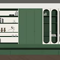 Elegant Modern Green Decorative Cabinet With Glass Doors Lighting Storage Compartments And Drawers