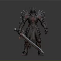 Mythical Warrior In Spiked Red Black Armor Holding Sharp Sword