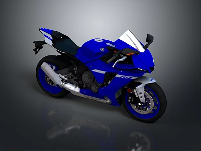 Yamaha Blue Sport Motorcycle With White Front Black Seat And Exhaust 3d model