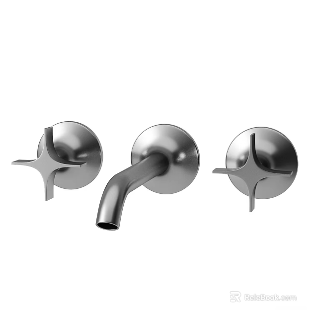 Wall Mounted Chrome Bathroom Faucet With Dual Handles And Curved Spout 3d model 